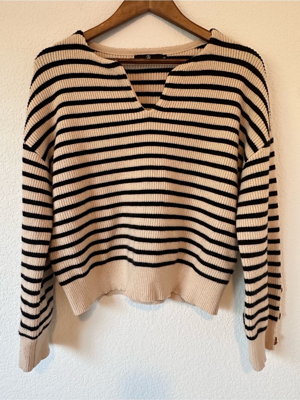 LILLUSORY Women’s Striped Oversized V-Neck Sweater With Gold Buttons